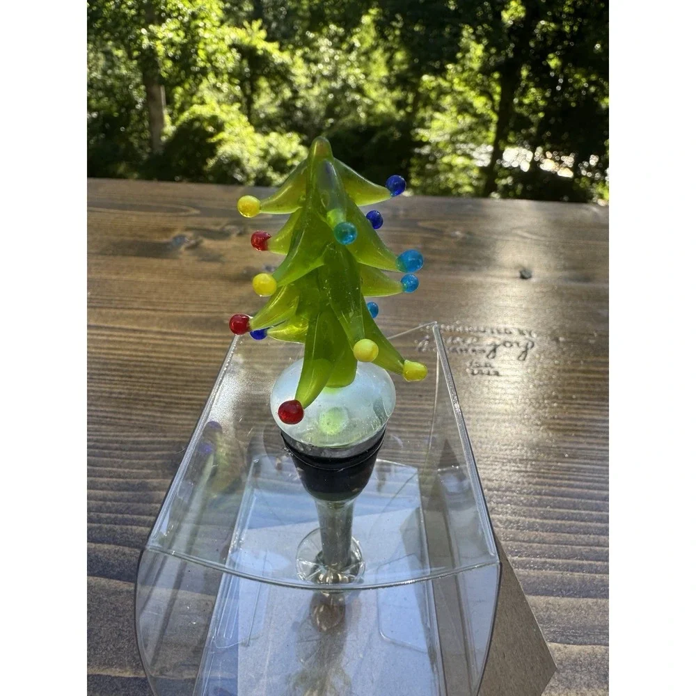 Christmas Tree Wine Bottle Stopper Pier 1 Hand Blown‎ Art Glass Holiday Decor